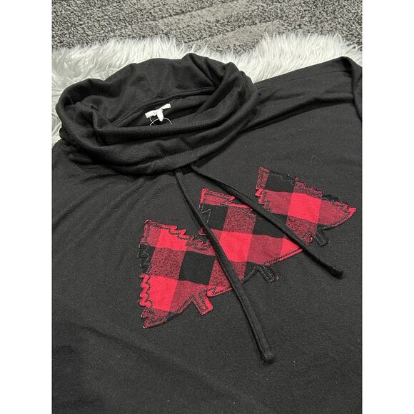 Women's Maurices Plus 3X Size Fleece Cowl Neck Sweater Black Plaid Trees - Picture 2 of 2